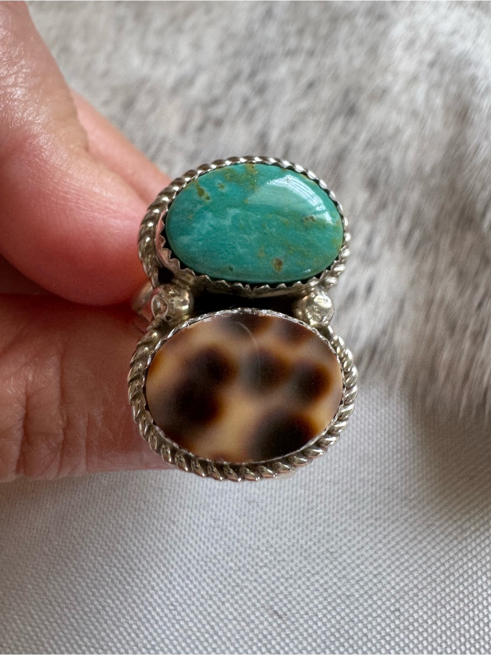 Native American Turquoise and Cowrie shell ring